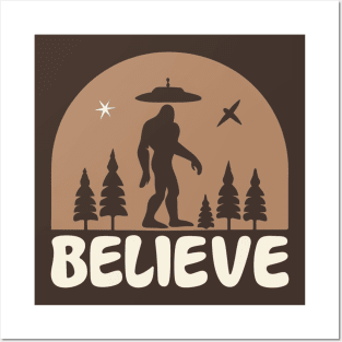 Believe UFO and Bigfoot Nature Design Posters and Art